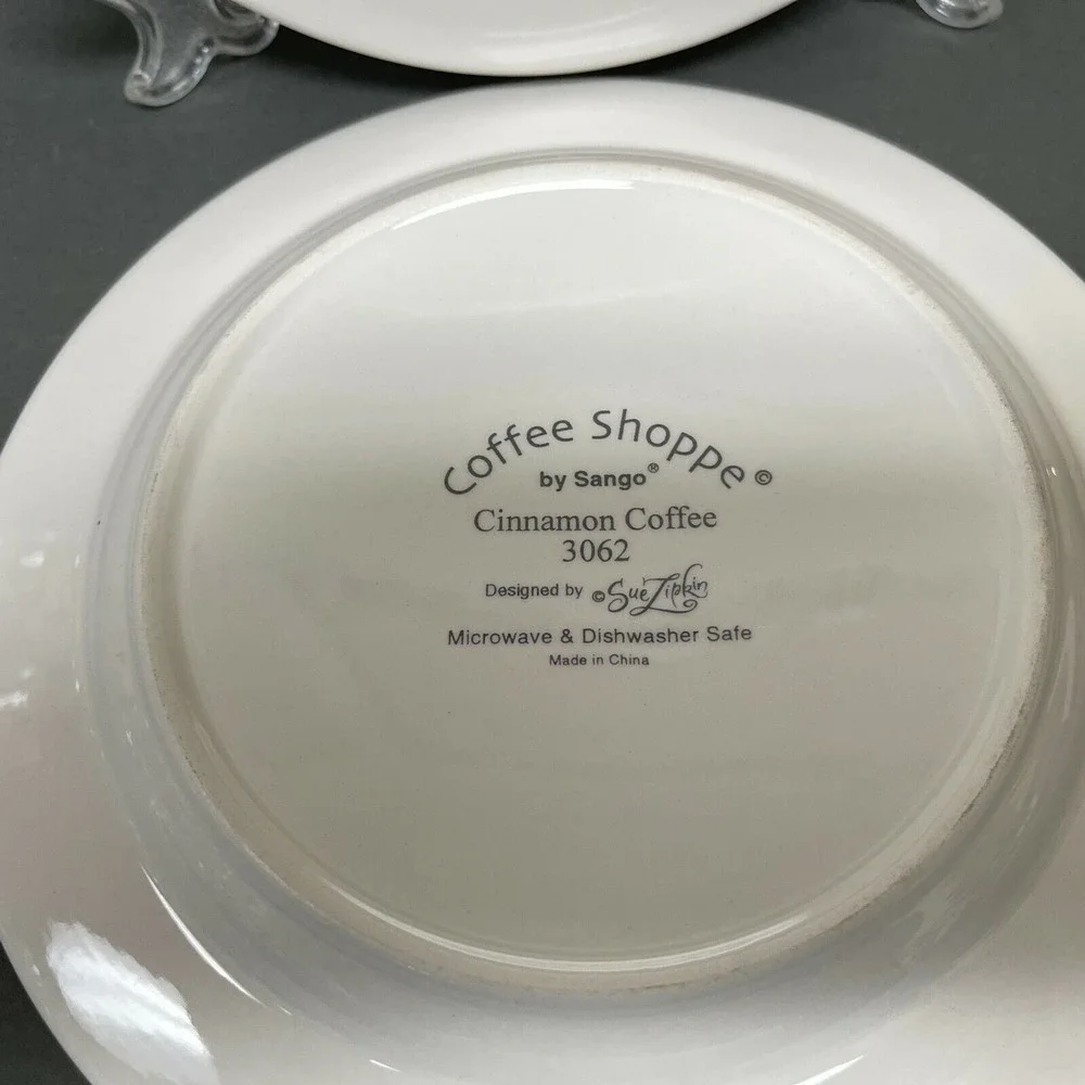 Coffee Shoppe by Sango Salad Plates Sue Zipkin Cinnamon Coffee Dark‎ Roast Blend